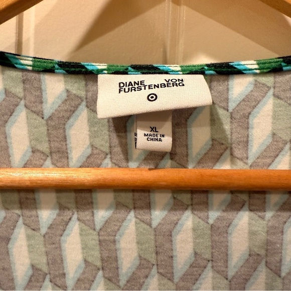 Diane Von Furstenberg Teal and White Geometric Long Sleeve Dress - Picture 6 of 6